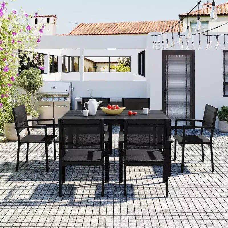 Whisen 7-Piece Weather Resistant Steel Outdoor Table and Chair Dining Sets, Patio Dining Set for Balcony, Backyard