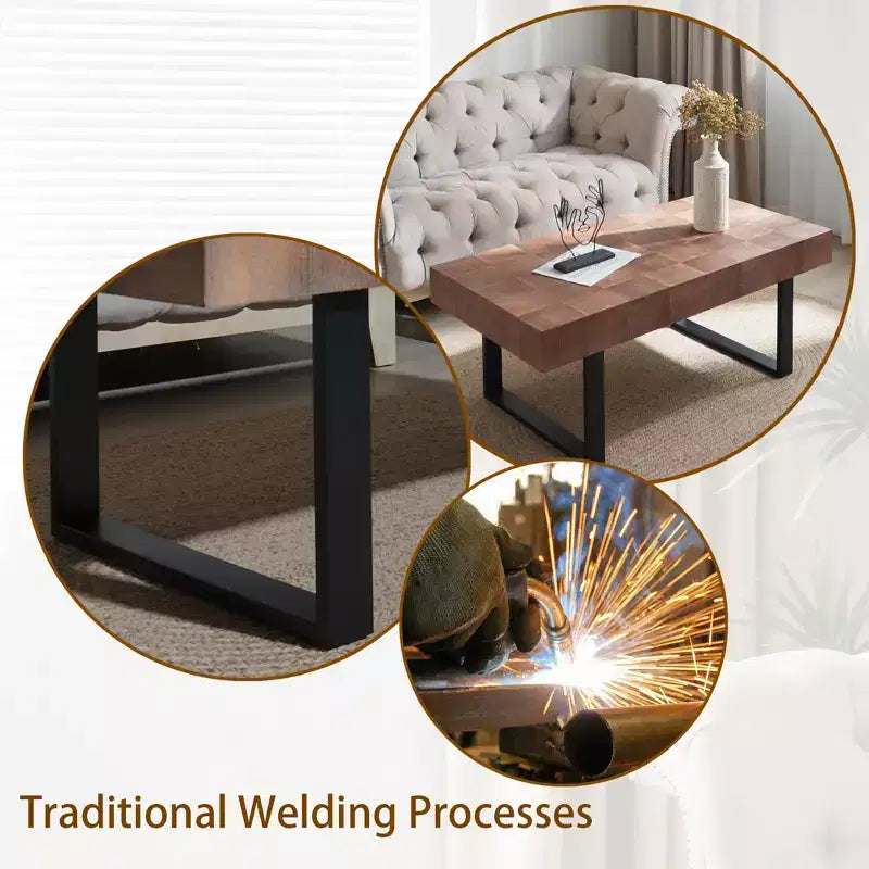 Industrial Wooden Coffee Table with Metal Legs