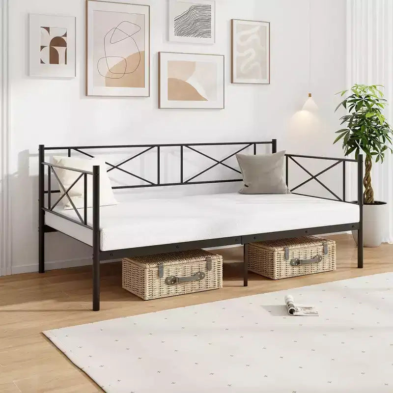 Costway Twin Size Metal Daybed Modern Platform Bed w/ Heavy-duty Metal Slat Support