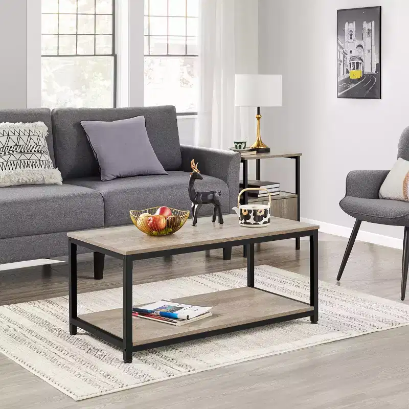 Yaheetech Wood Industrial Coffee Table with Storage Shelf for Living Room