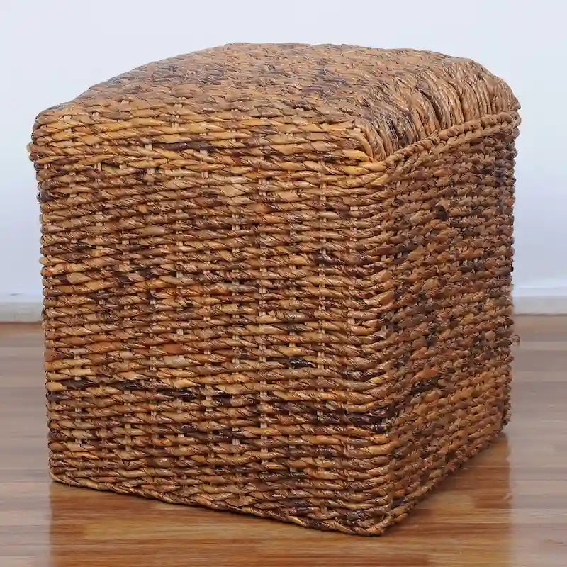 'Arizona' Square Hand-woven Abaca Ottoman with Cushioned Top