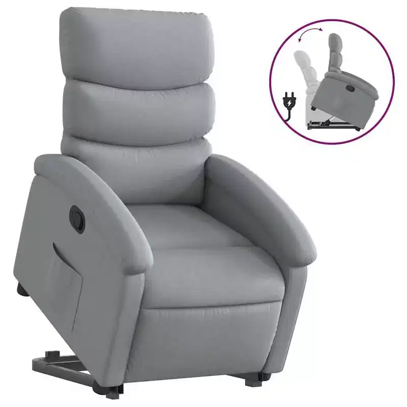 vidaXL Power Lift Recliner Chair for Elderly - Light Gray Fabric, Electric-Assist Stand, Manual Recline, Padded Comfort, Side Pocket, Solid Frame