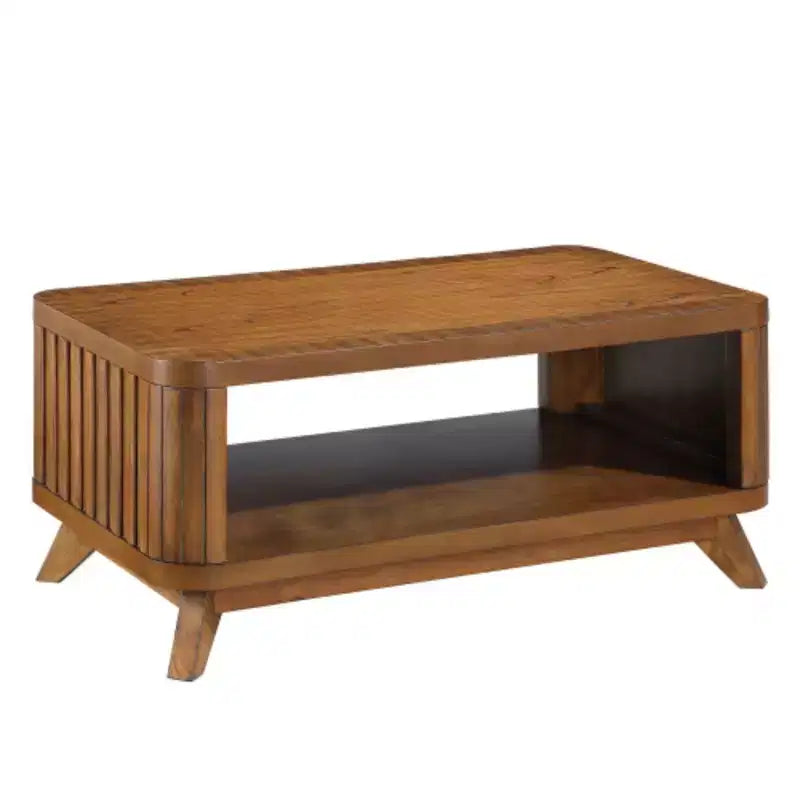 Rectangular Wood Coffee Table for Living Room, 41.5-Inch Coffee Table with Solid Wood Legs, Wood Center Table Tea Table with Open Storage Shelf
