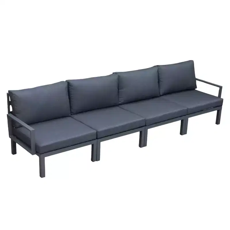 LeisureMod Hamilton Aluminum Patio Armchairs Set of 4  Modern Outdoor Chairs with Cushions, Weather-Resistant Seating for Patio, Deck, Porch
