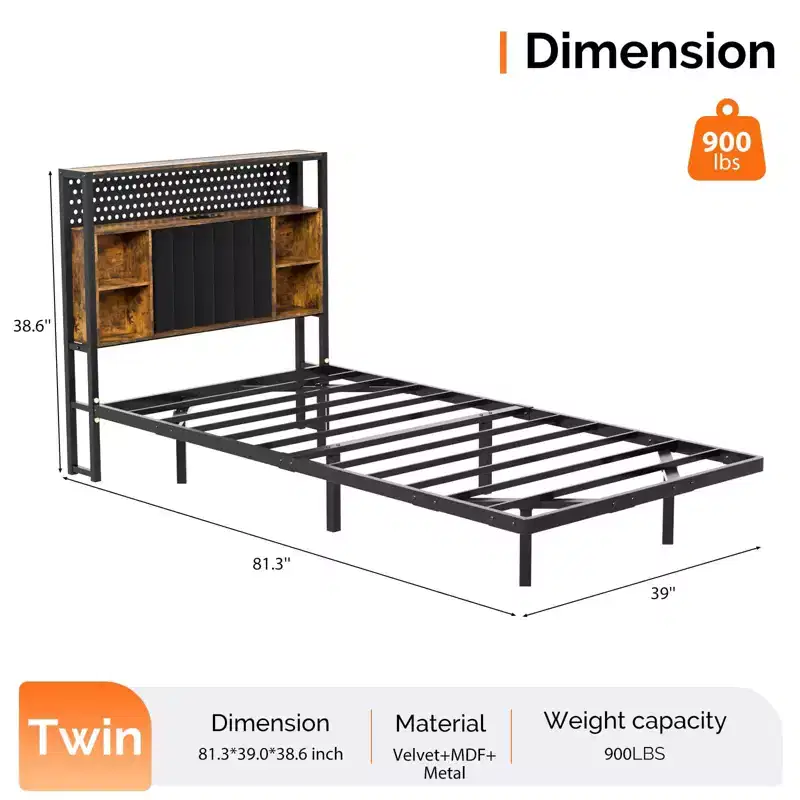 VINGLI Floating Bed Frame with LED Lights, Charging Station, Hidden Storage & Velvet Headboard. No Box Spring Needed, Easy Assembly