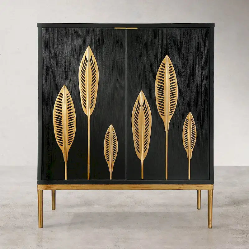 Mid-Century Modern 2-Door Accent Cabinet Sideboard with Gold Details