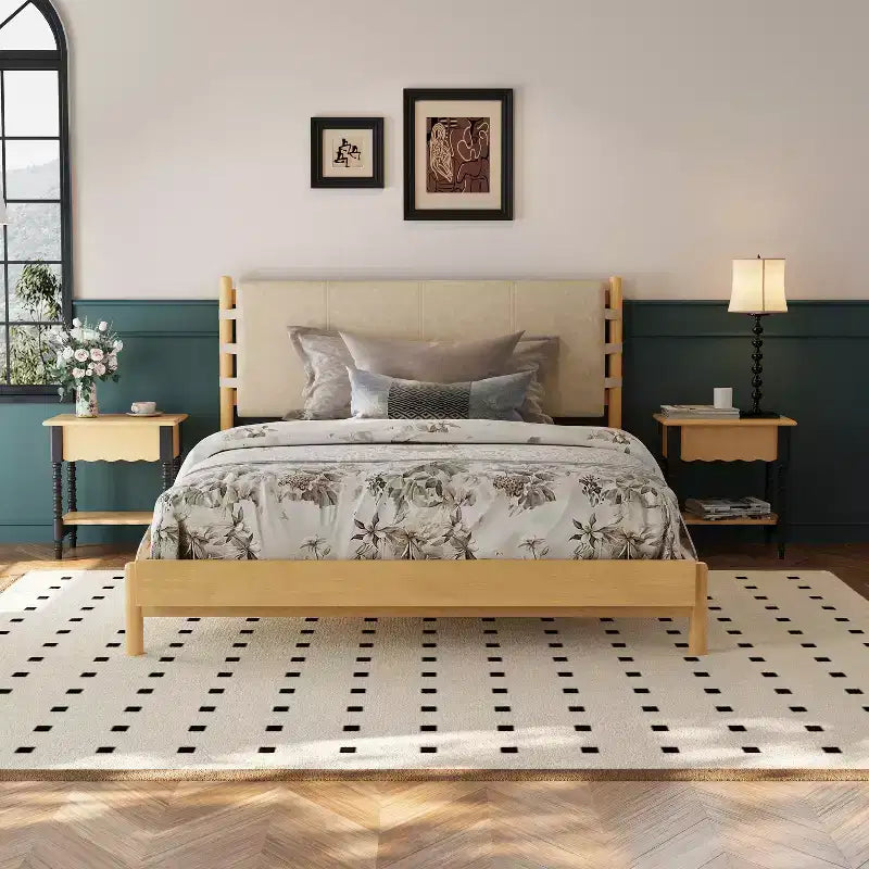 Queen/King Bed Frame, Wood Platform Bed with Headboard - ModernLuxe