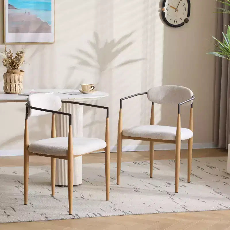 Christopher Knight Home Set of 2 Eva Modern Upholstered Iron Dining Chairs with Curved Open Back Beige/Light Brown