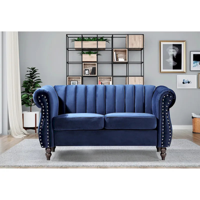Velvet Chesterfield Rolled Arm Loveseat