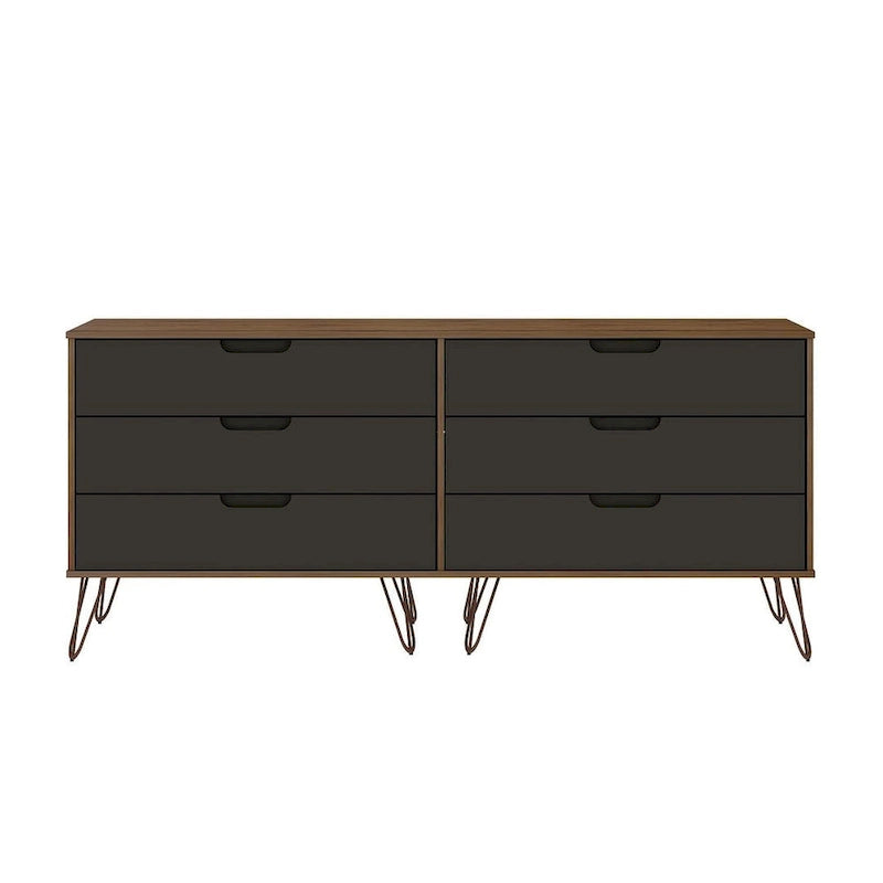 6-Drawer Double Low Dresser with Metal Legs, Modern Bedroom Storage