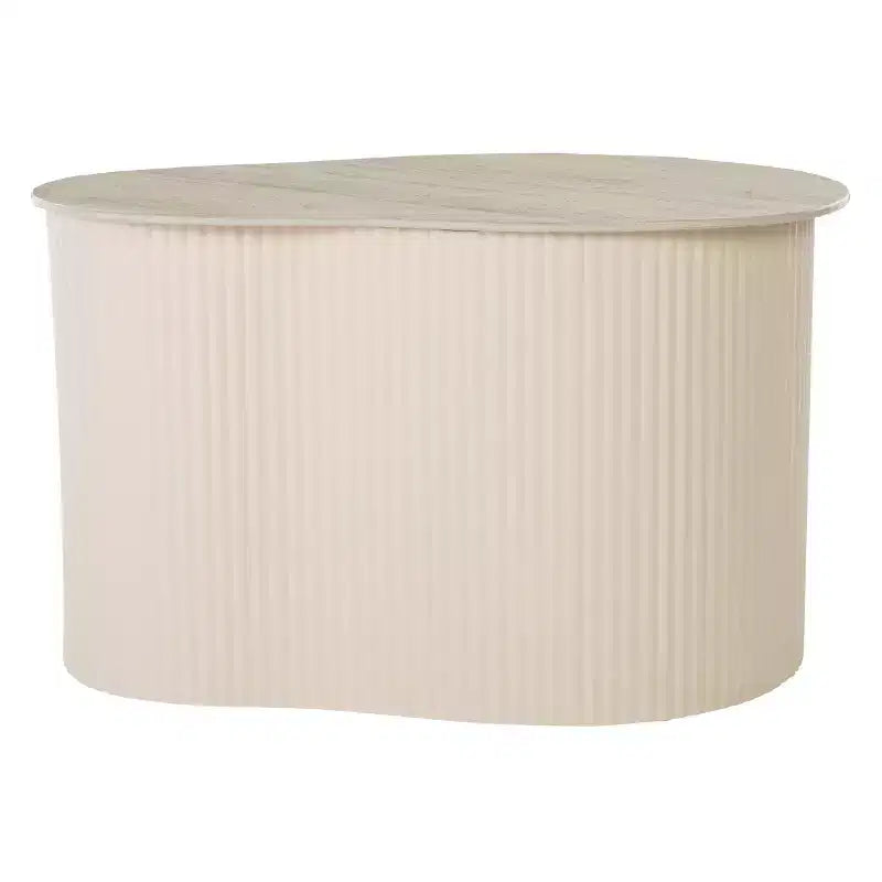 Large Beige Ceramic Side Table – Iron Base, Sculptural Accent Table