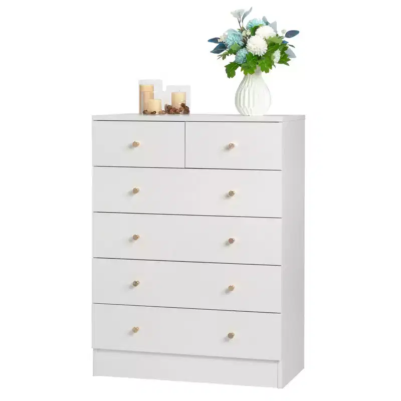 Karl Home 6-Drawer White Particle Board 25.98in. W Chest of Drawer