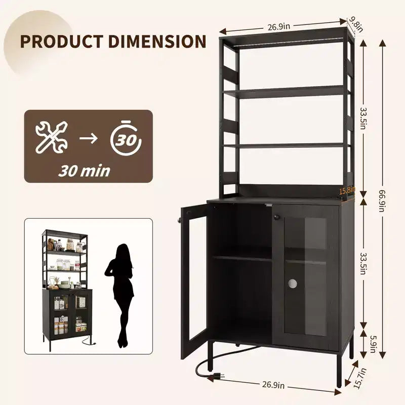67 Tall Kitchen Pantry Cabinet, Freestanding Wine Bar Cabinet, Wooden Coffee Bar Hutch for Living Room Kitchen Bathroom