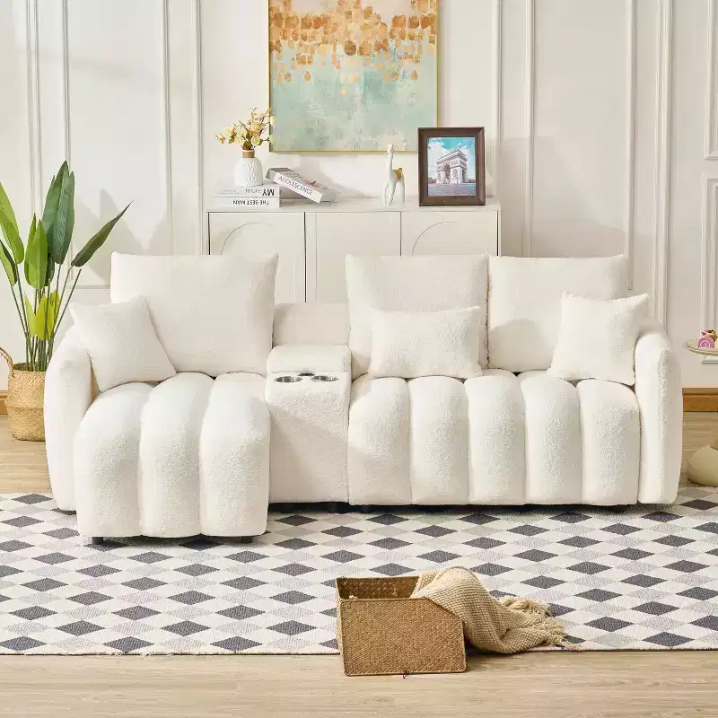 92-inch high-quality corner sofa with a central console coffee table, suitable for living room/apartment, white.