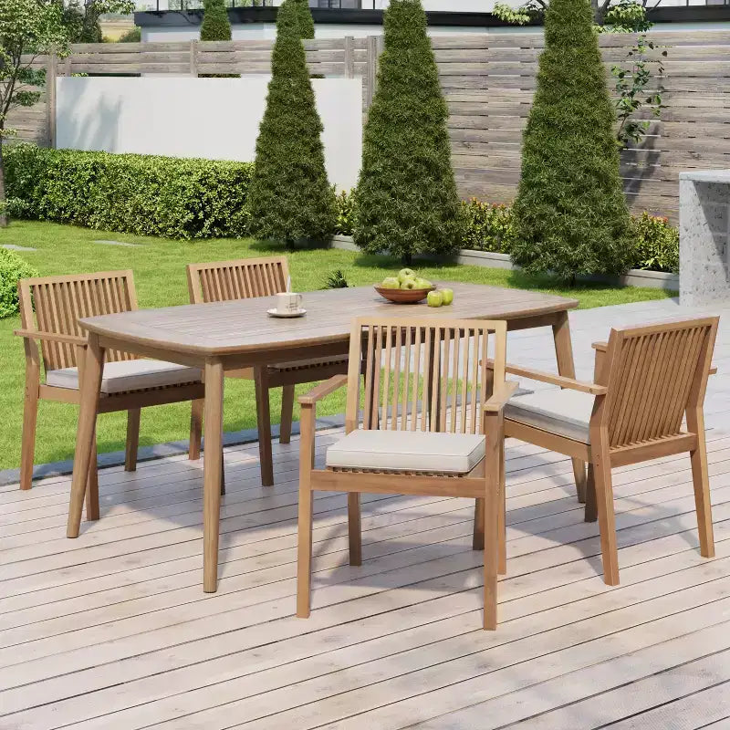 Christopher Knight Home Akshan Rustic 5 Piece Patio Acacia Wood Dining Set with Cushions