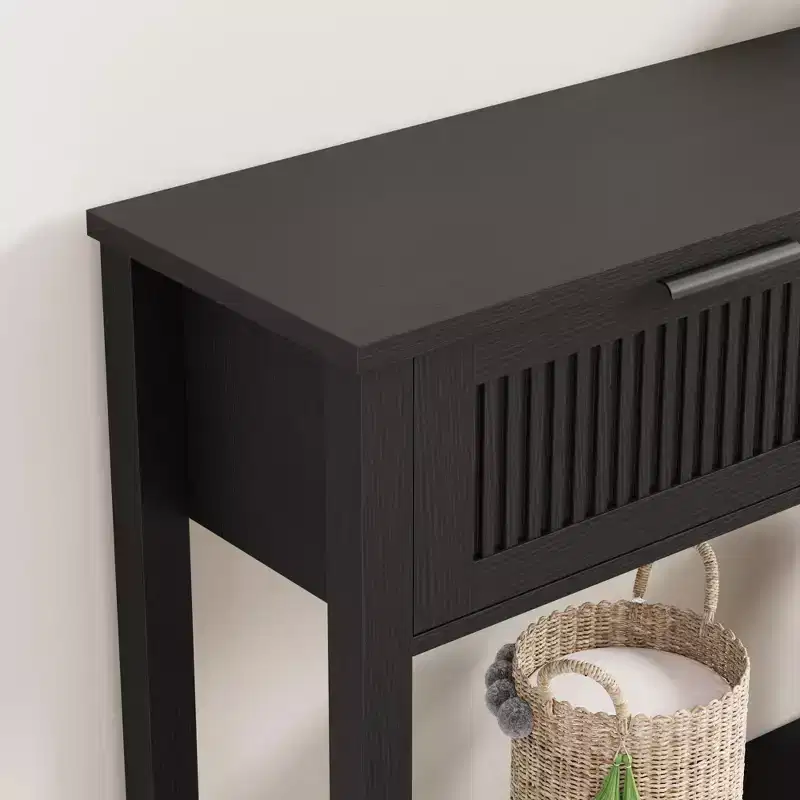 COZONY 43 Fluted Console Table with Burlywood 2 Drawers, 2-Tier Wooden Entryway Sofa Table