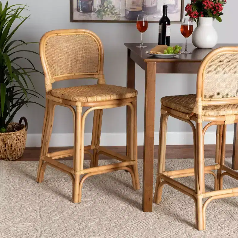 Baxton Studio Adrena Rattan Counter Height Barstool Natural Brown : Fixed Height, No Assembly, Spot Clean