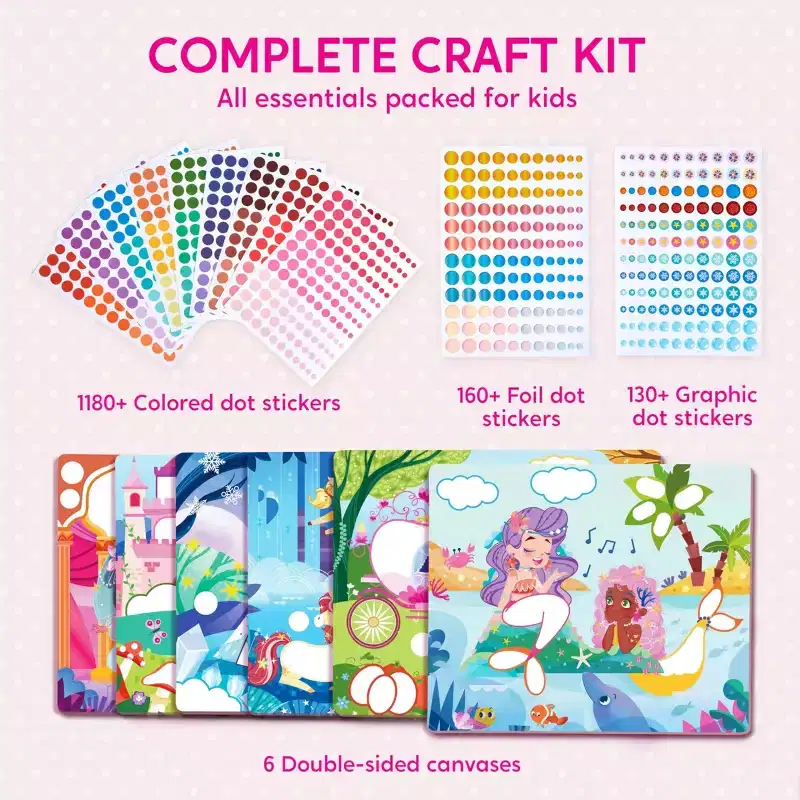 Klever Kits Princess Dot Art Kit for Kids Age 3-8, Mess-Free Princess Stickers, Toddler Creative Art Craft Supplies, Girls Birthday Christmas Gifts