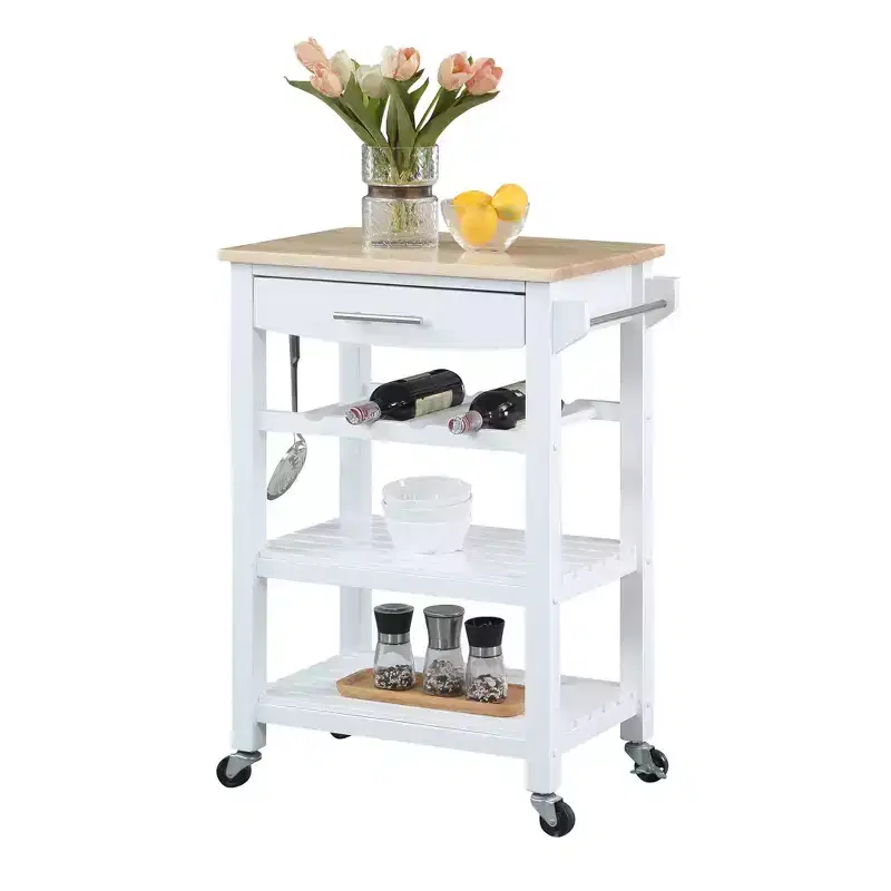 Ellaine 4 Tier Butcher Block Kitchen Cart with Drawer and Wine Rack - Breighton Home