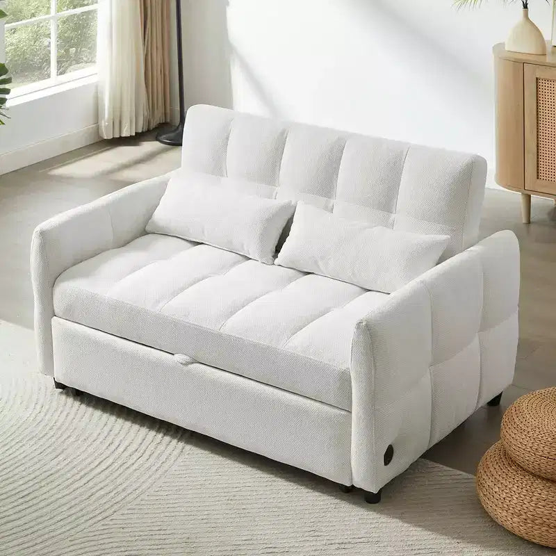 MAYEERTY 52.8 Loveseat Sofa Pull-out Sofa Bed Tufted with Adjustable Backrest Two Lumbar Pillows for Living Room Beige