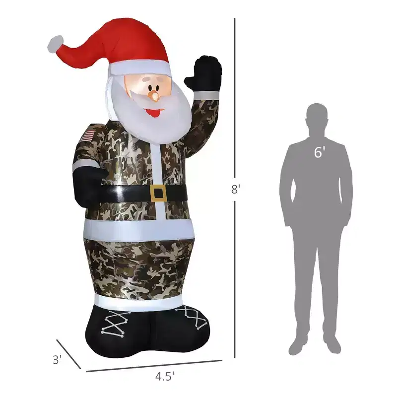 NAYSAYE 8FT Outdoor Christmas Inflatable Santa Claus Camo Decoration for Front Yard and Backyard , Multicolor, 51.3*35.5*98.5