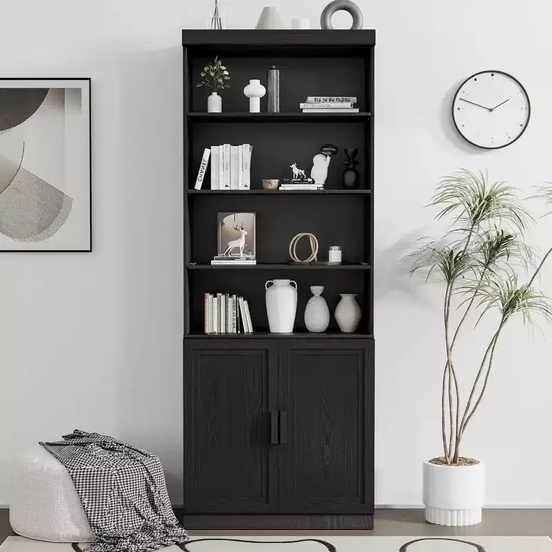 49x31x16 Wood Accent Storage Cabinet with Adjustable Shelf, No Door, Black