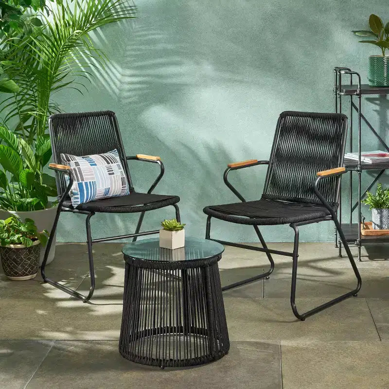 Christopher Knight Home Maggie Outdoor 2 Seater Rope Weave Chairs with Tempered Glass Table