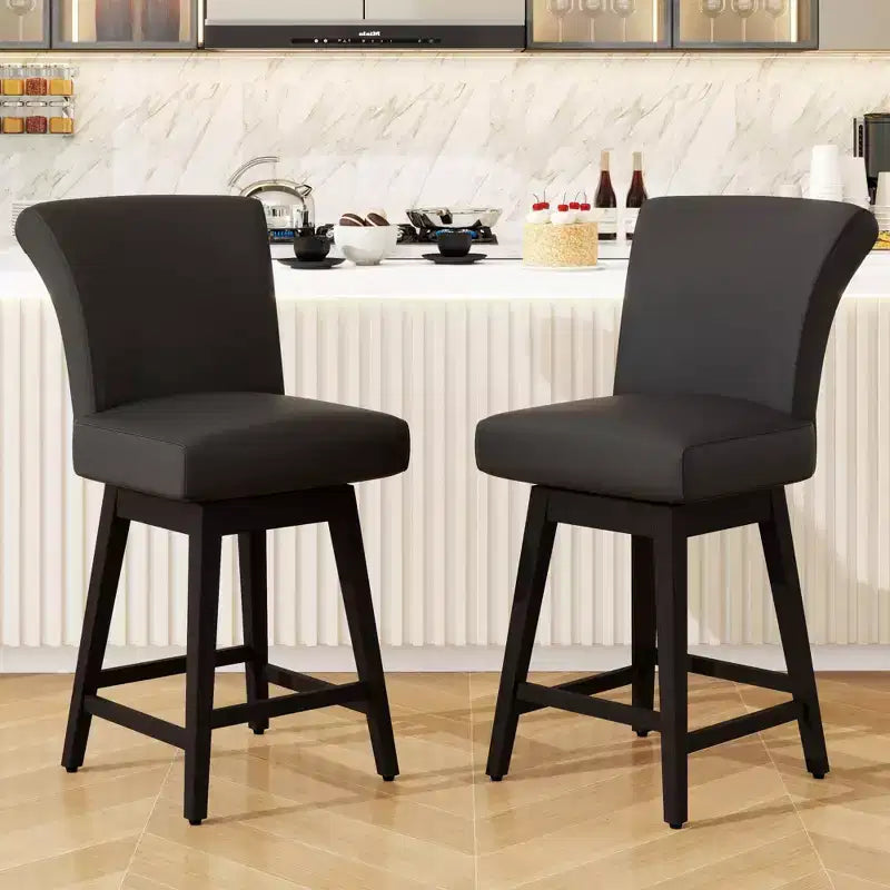 Dyonery 26.8 Modern Faux Leather Swivel Barstool Set of 2/3, Counter Height Barstools Chair with Back, Solid Wood Legs for Kitchen Island