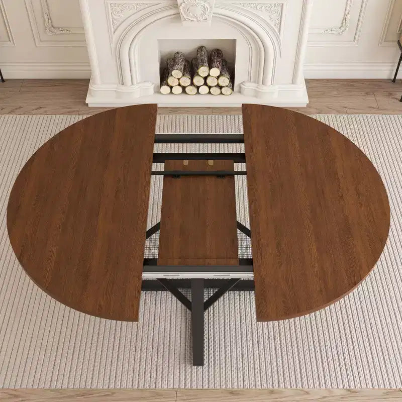 Modern Extendable Metal Round Dining Table with Wire Grid Shelf