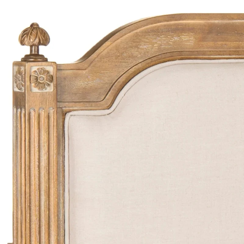 French Country Style Wood Headboard with Upholstered Panel