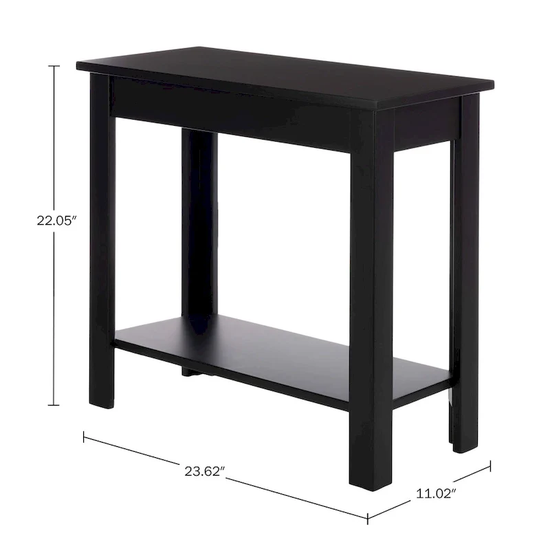 Narrow Side Table with Charging Station and Storage Shelf