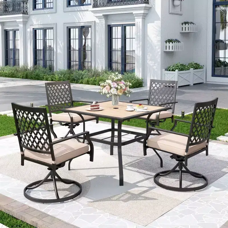 5pc Outdoor Swivel Chairs & Square Table - Captiva Designs