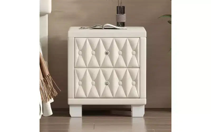 TUYOHW Velvet Button-Tufted Nightstand with Crystal Knobs, 2-Drawer Side Table for Bedroom Living Room, Storage Bedside Table