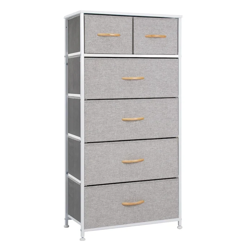 23 Brown Steel and Fabric Six Drawer Combo Dresser