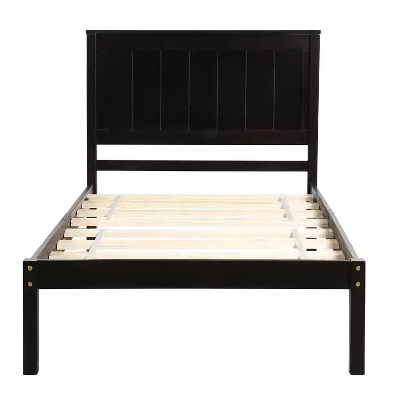 Platform Bed Frame Twin Size, Modern Pine Wood Bed Frame with Headboard, Wood Slat Support, No Box Spring Needed, for Bedroom