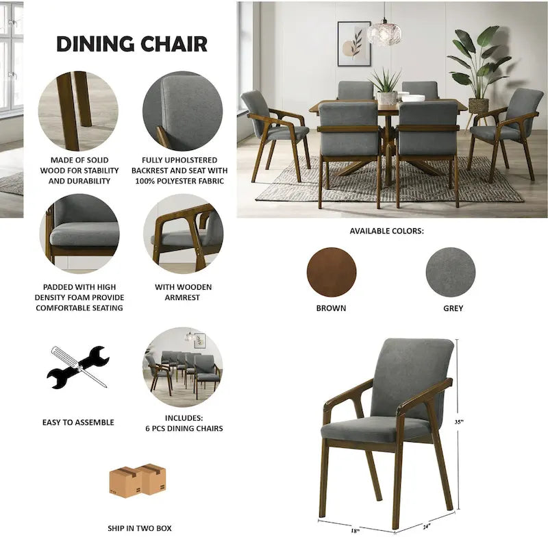 Simple Rustic Upholstered Dining Chair with Wooden Armrests