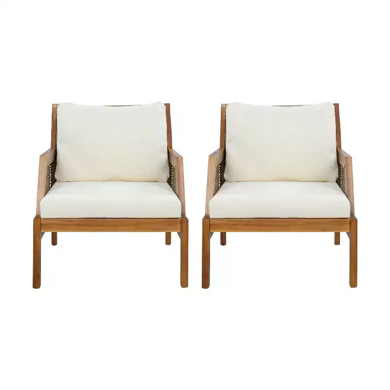 Christopher Knight Home Yaa Farmhouse Acacia Wood Patio Club Chair with Cushion and Wicker Design