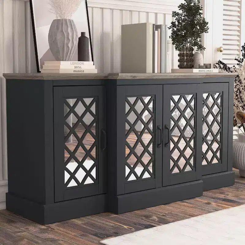 Galano 4-Door Accent Sideboard with Mirrored Cut-Out Doors 60.4 W  18.2 D  29.3 H