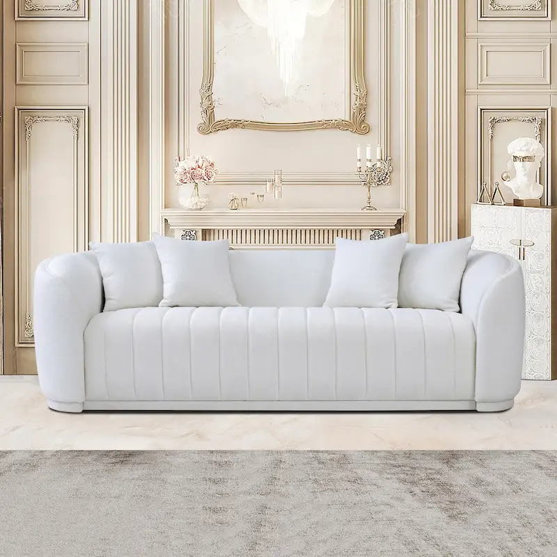 Thirsen Mid Century Modern Luxury Tight Back Boucle Couch in White
