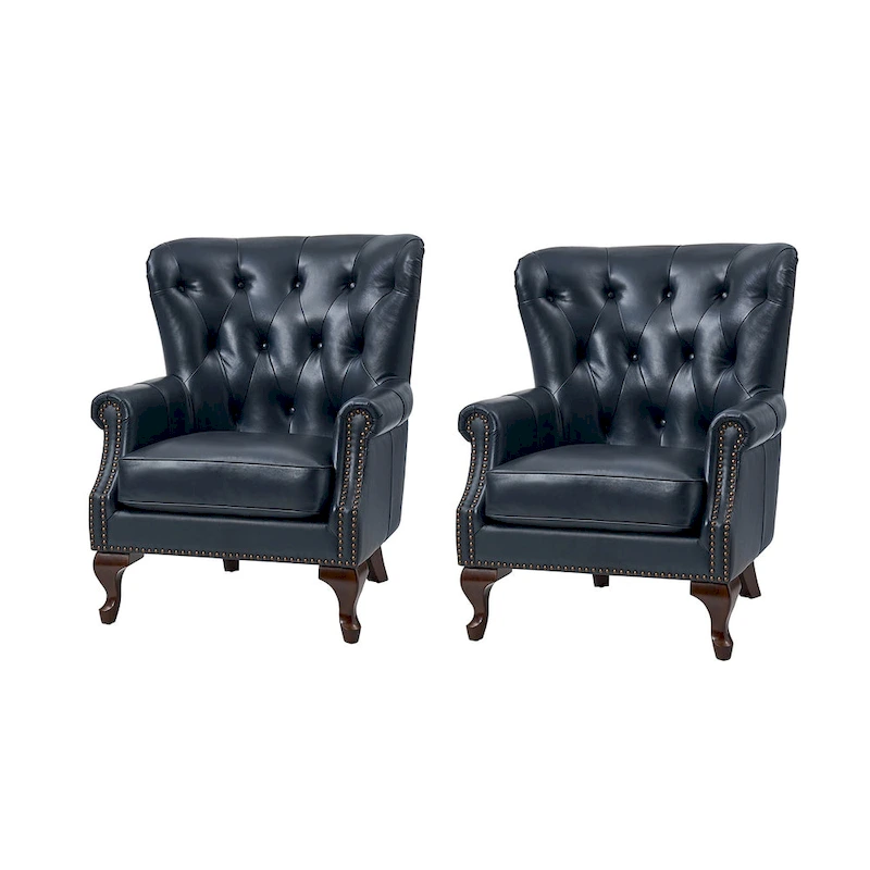 Gerhard Genuine Leather Armchair with Nailhead Trims and Removable Cushion Set of 2 by HULALA HOME
