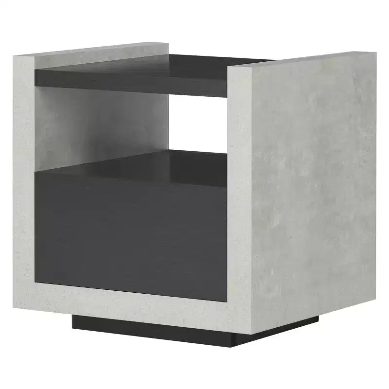 Industrial End Table Black: Storage Shelf, Metal Glides, MDF Frame
