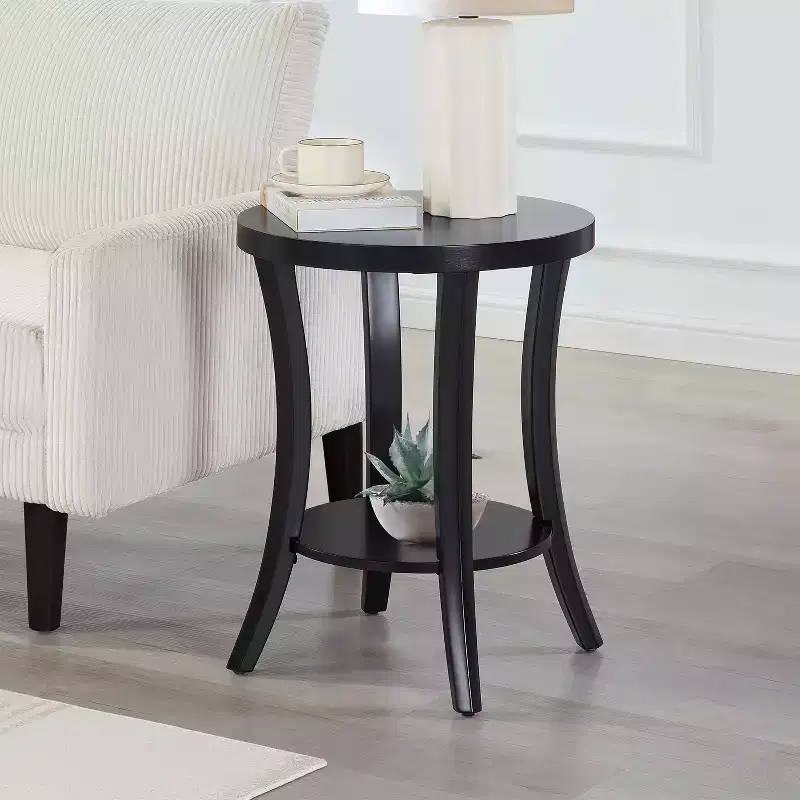 HomeStock 23.25 in.H Black Color Round Wood Table Top End Table 1 -piece