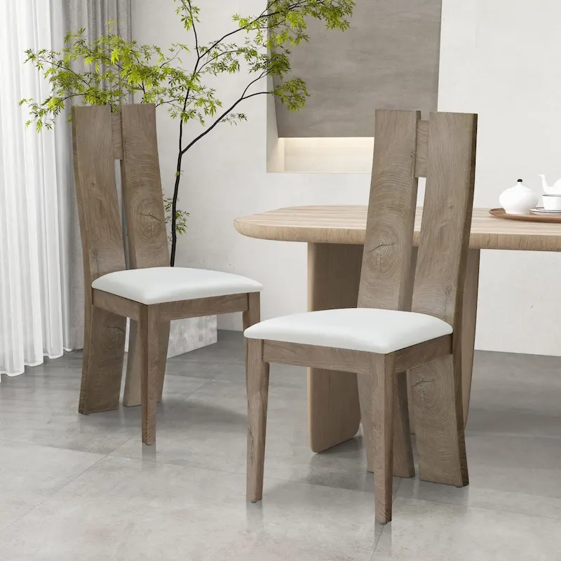 2-Pack Dining Chair with PU Leather Cushion Seat and Wooden Back