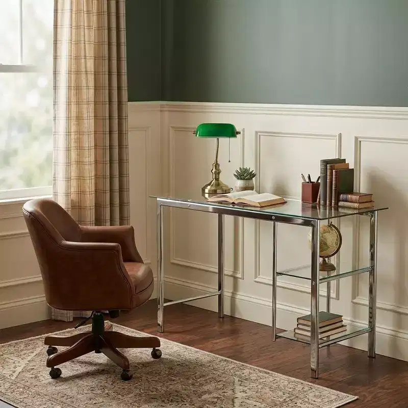 HomeRoots 47 Clear and Silver Glass and Metal Writing Desk