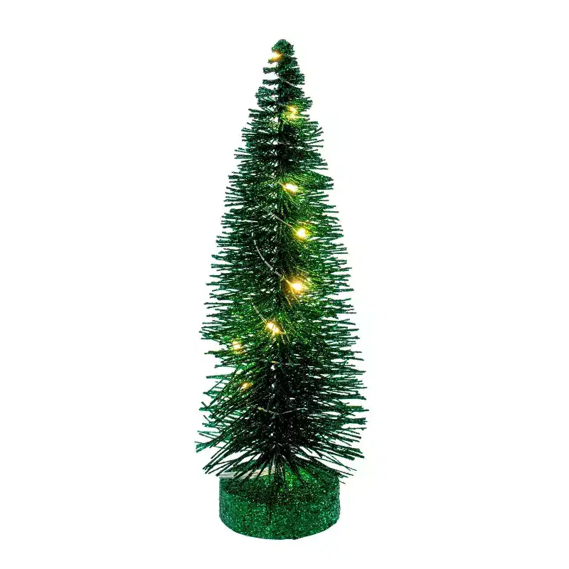 Vickerman 8"-10"-12" Green Lit Bottle Brush Tree Set