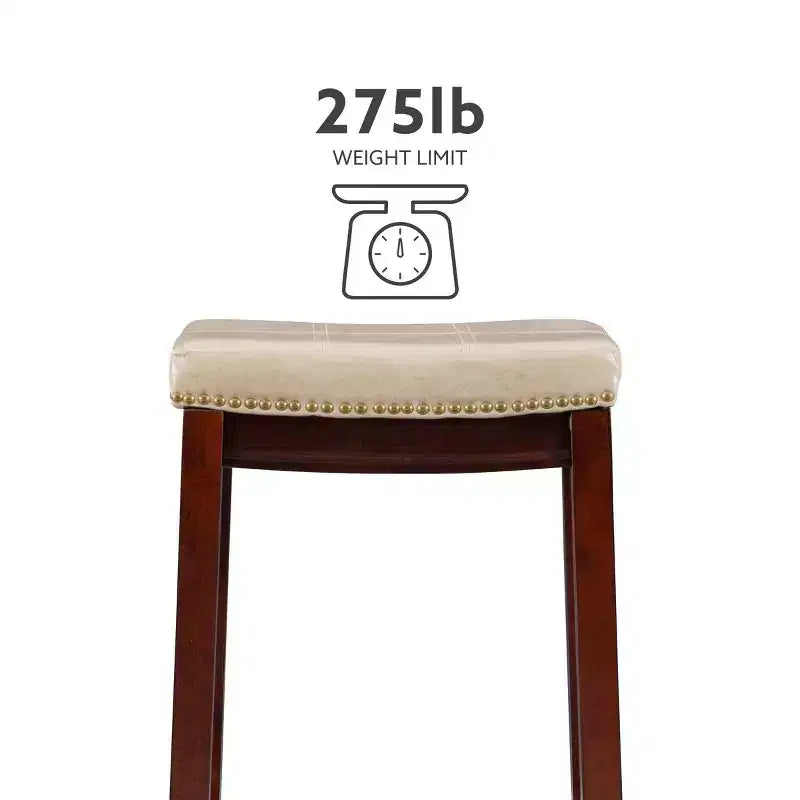 Set of 2 Faux Leather Barstools - Armless, Backless with Footrest, Fixed Height