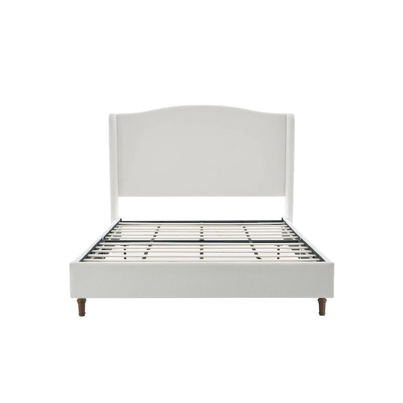 King Wingback Upholstered Bed | 54 Camelback Headboard | Cream Chenille | 1000 lb