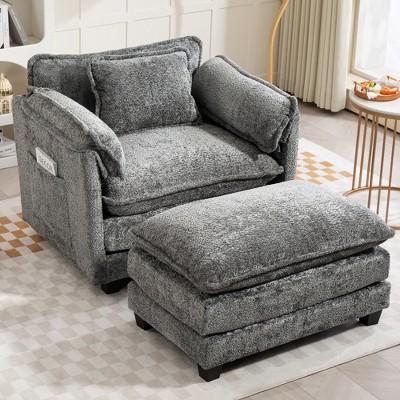 GDFStudio Dorine Modern Boucle Upholstered Oversized Sofa with Ottoman
