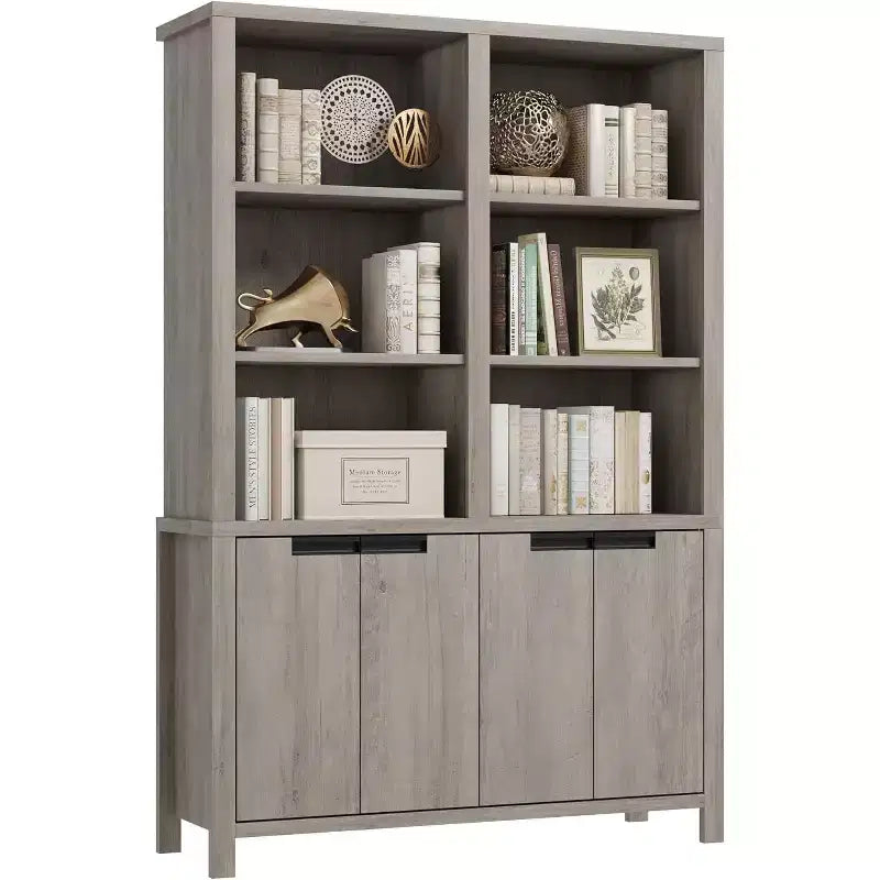 70.7 Tall Bookcase with Doors & Adjustable Shelves, 5-Tier Double Wide Wooden Bookshelf for Living Room, Office or Library