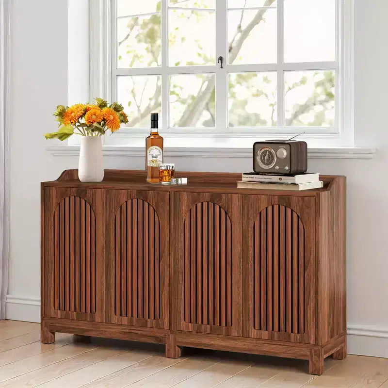 MAYEERTY Farmhouse Buffet Cabinet with Spring-Loaded Doors & Adjustable Shelves